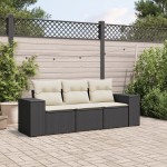 vidaXL Set mobilier de grădină cu perne, 3 piese, negru, poliratan vidaXL Set mobilier de grădină cu perne, 3 piese, negru, poliratan