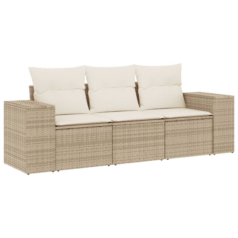 vidaXL Set canapele de grădină, 3 piese, cu perne, bej, poliratan