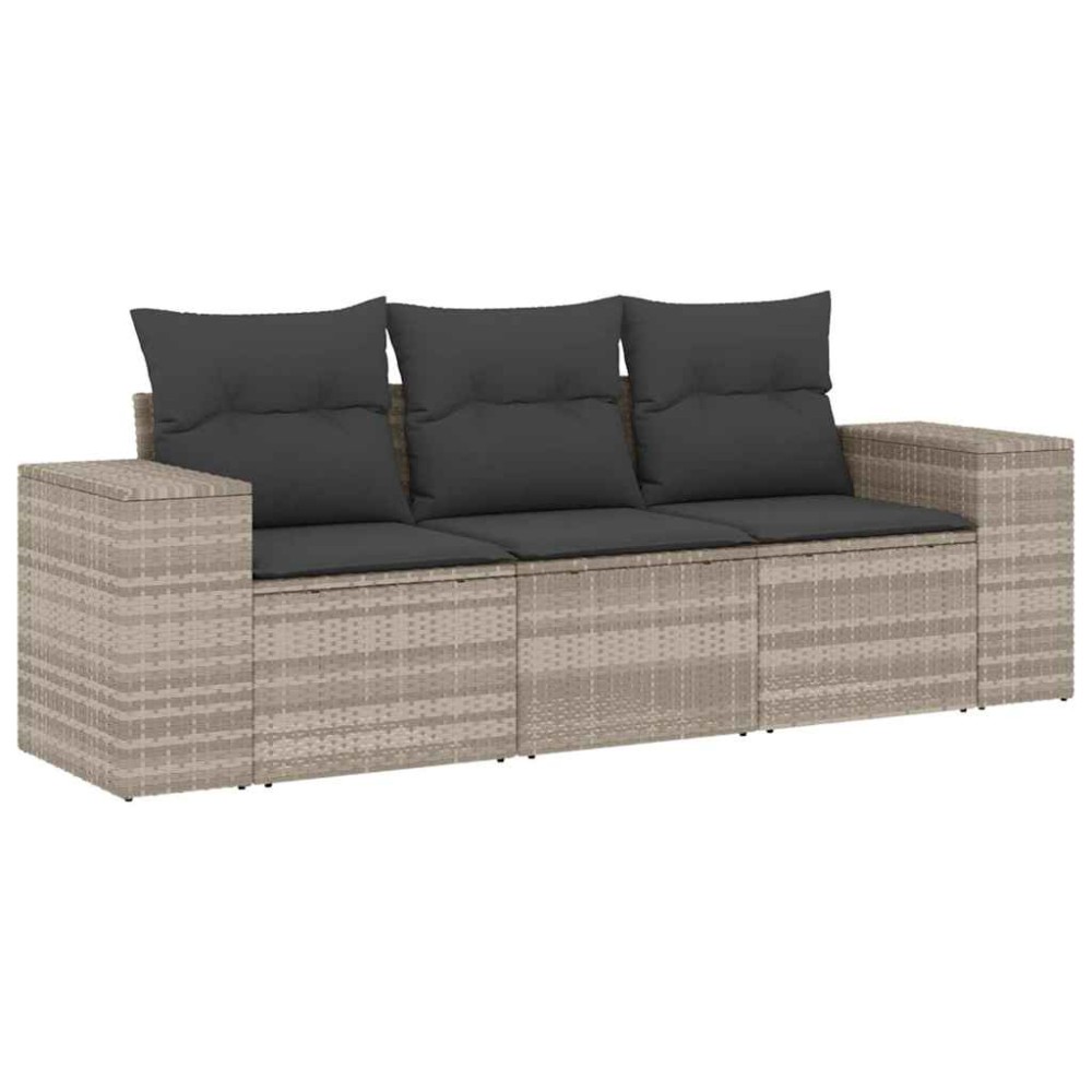 vidaXL Set canapele de grădină cu perne, 3 piese gri deschis poliratan