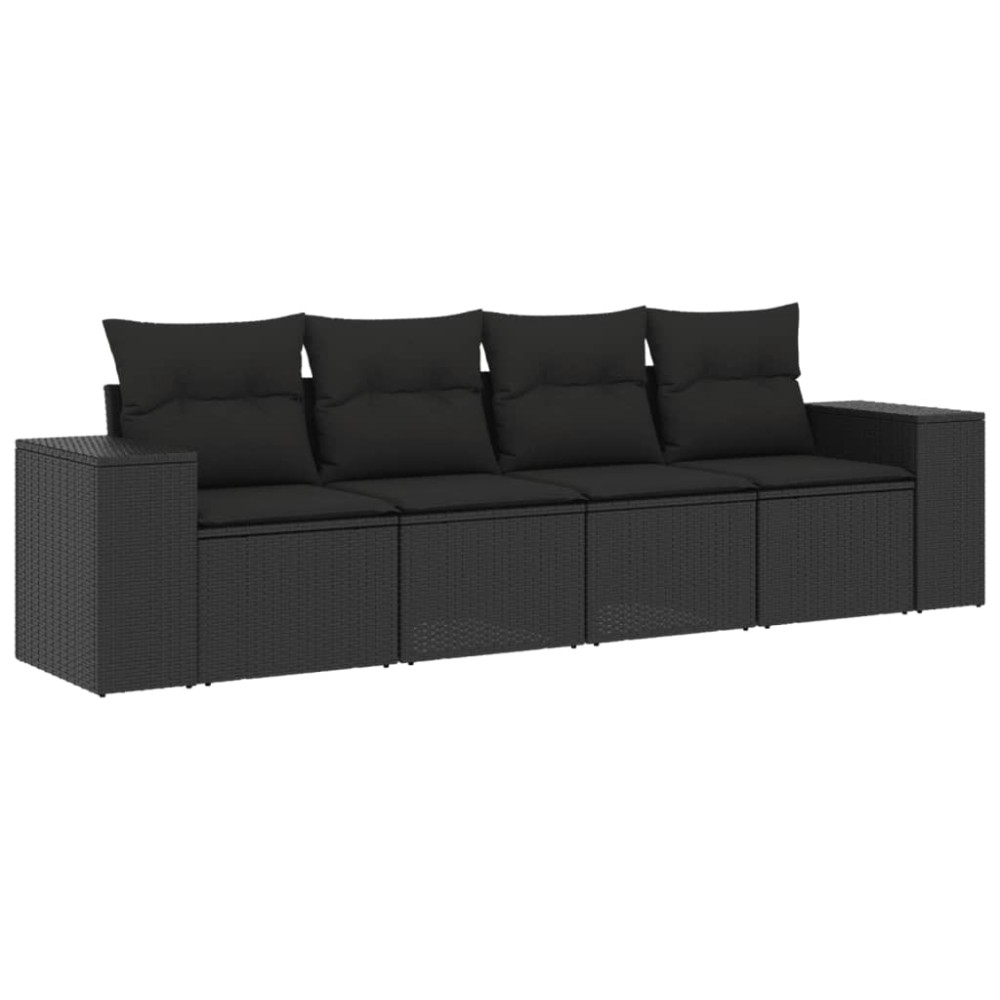 vidaXL Set mobilier de grădină cu perne, 4 piese, negru, poliratan