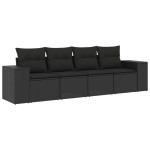 vidaXL Set mobilier de grădină cu perne, 4 piese, negru, poliratan vidaXL Set mobilier de grădină cu perne, 4 piese, negru, poliratan
