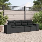 vidaXL Set mobilier de grădină cu perne, 4 piese, negru, poliratan vidaXL Set mobilier de grădină cu perne, 4 piese, negru, poliratan