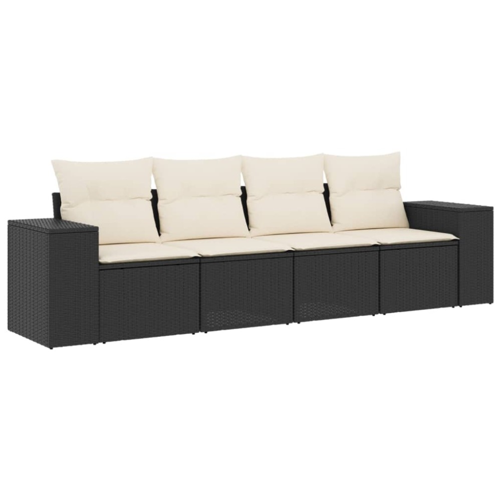 vidaXL Set mobilier de grădină cu perne, 4 piese, negru, poliratan