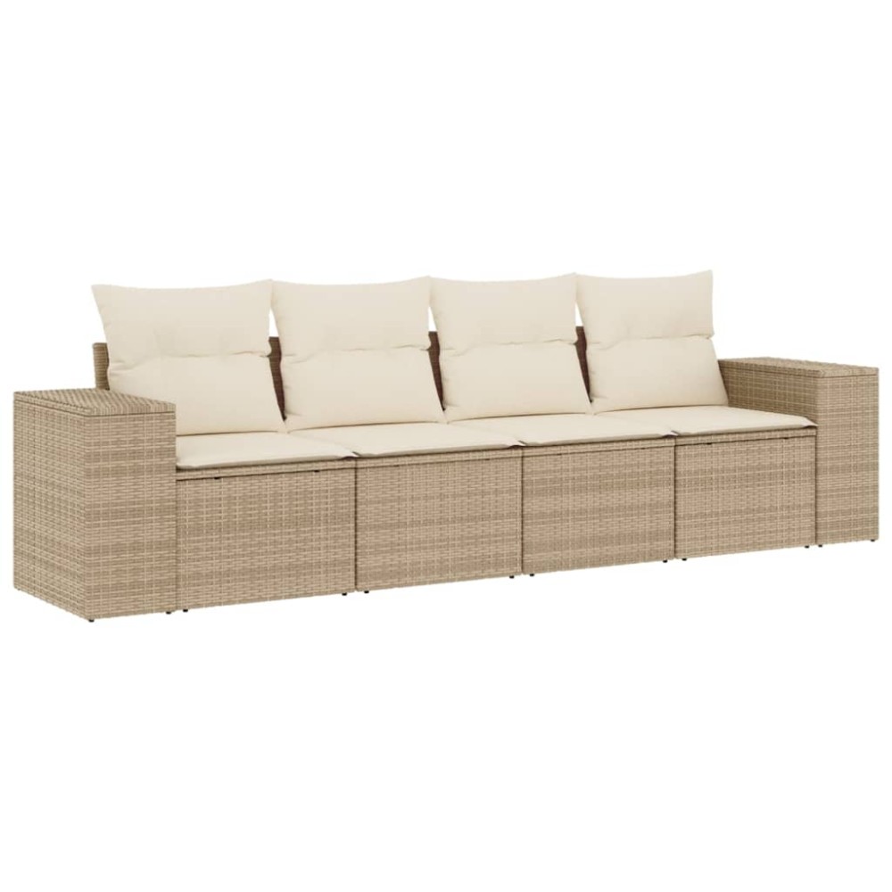 vidaXL Set canapele de grădină, 4 piese, cu perne, bej, poliratan