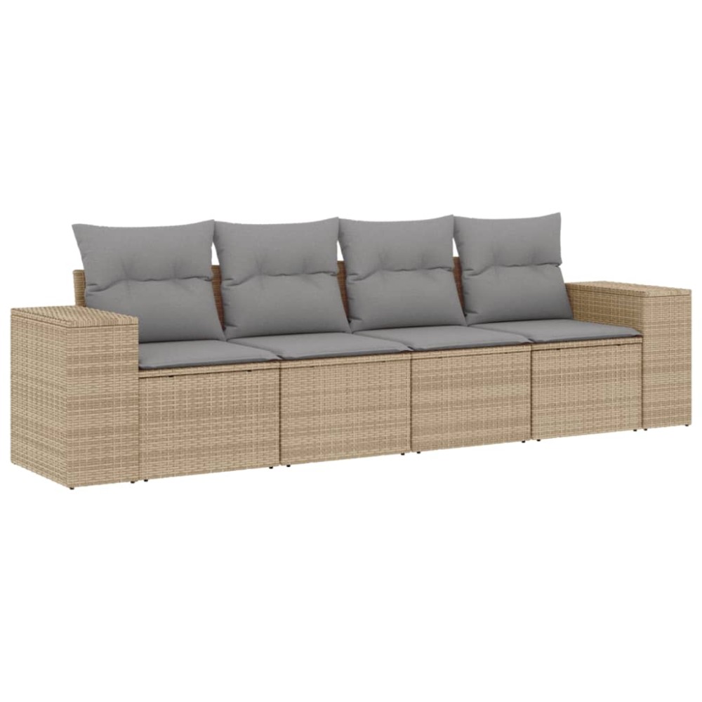 vidaXL Set canapele de grădină, 4 piese, cu perne, bej, poliratan