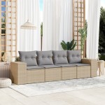 vidaXL Set canapele de grădină, 4 piese, cu perne, bej, poliratan vidaXL Set canapele de grădină, 4 piese, cu perne, bej, poliratan