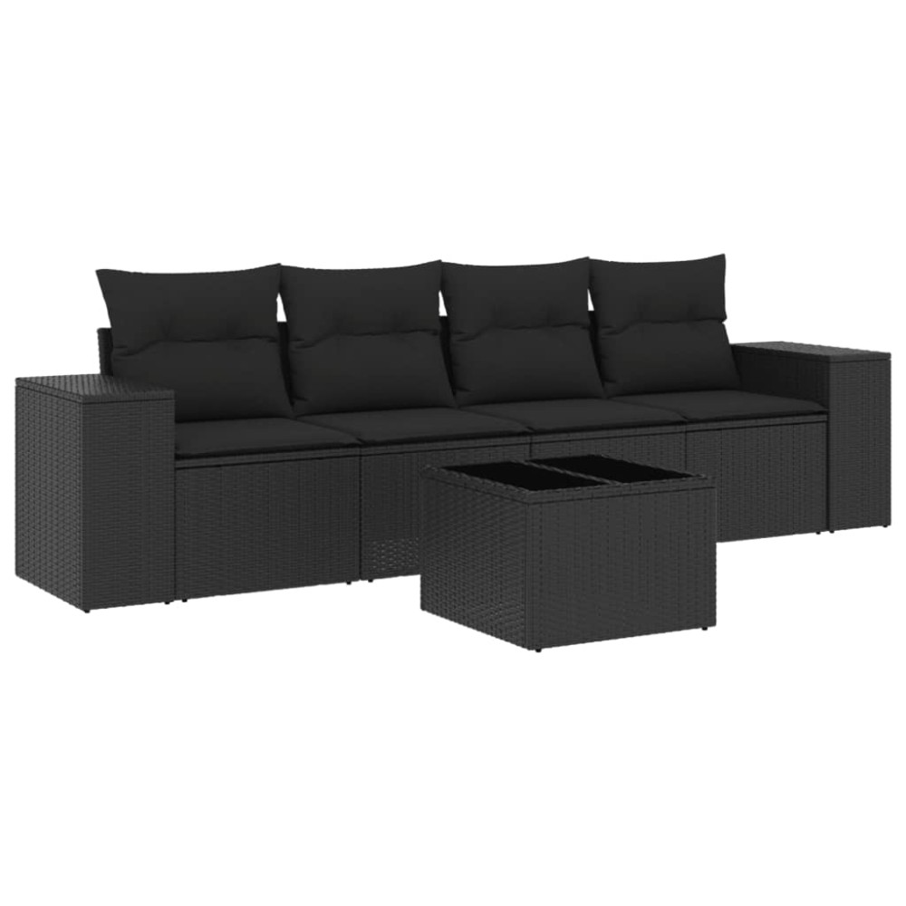vidaXL Set mobilier de grădină cu perne, 5 piese, negru, poliratan