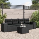 vidaXL Set mobilier de grădină cu perne, 5 piese, negru, poliratan vidaXL Set mobilier de grădină cu perne, 5 piese, negru, poliratan
