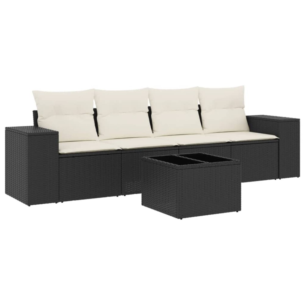 vidaXL Set mobilier de grădină cu perne, 5 piese, negru, poliratan