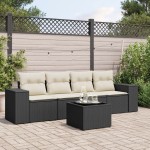 vidaXL Set mobilier de grădină cu perne, 5 piese, negru, poliratan vidaXL Set mobilier de grădină cu perne, 5 piese, negru, poliratan