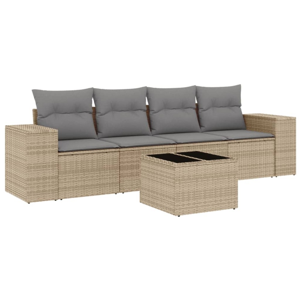 vidaXL Set canapele de grădină cu perne, 5 piese, bej, poliratan