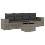 vidaXL Set canapea de grădină cu perne, 5 piese, gri, poliratan vidaXL Set canapea de grădină cu perne, 5 piese, gri, poliratan