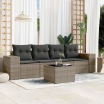vidaXL Set canapea de grădină cu perne, 5 piese, gri, poliratan vidaXL Set canapea de grădină cu perne, 5 piese, gri, poliratan