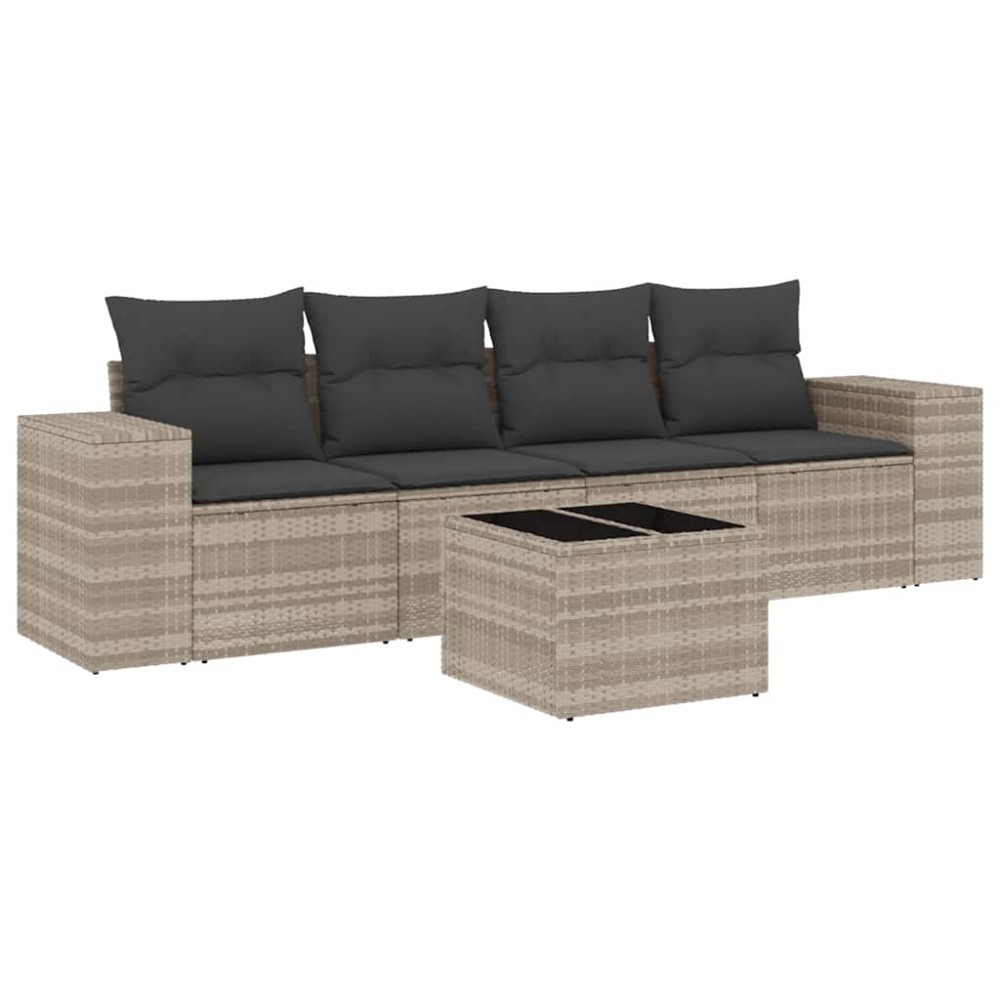 vidaXL Set canapele de grădină cu perne, 5 piese gri deschis poliratan