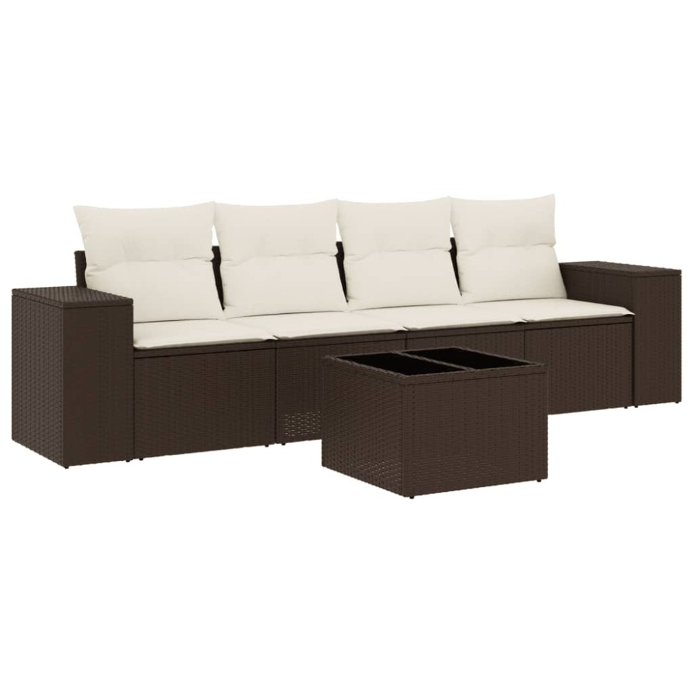 vidaXL Set canapele de grădină cu perne, 5 piese, maro, poliratan