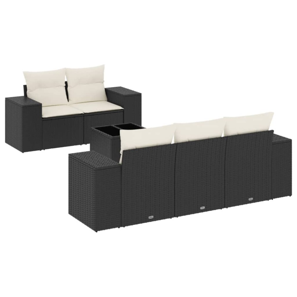 vidaXL Set mobilier de grădină cu perne, 6 piese, negru, poliratan