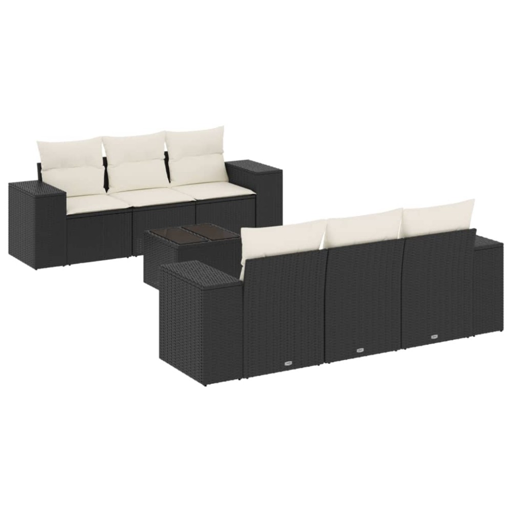 vidaXL Set canapele de grădină cu perne, 7 piese, negru, poliratan