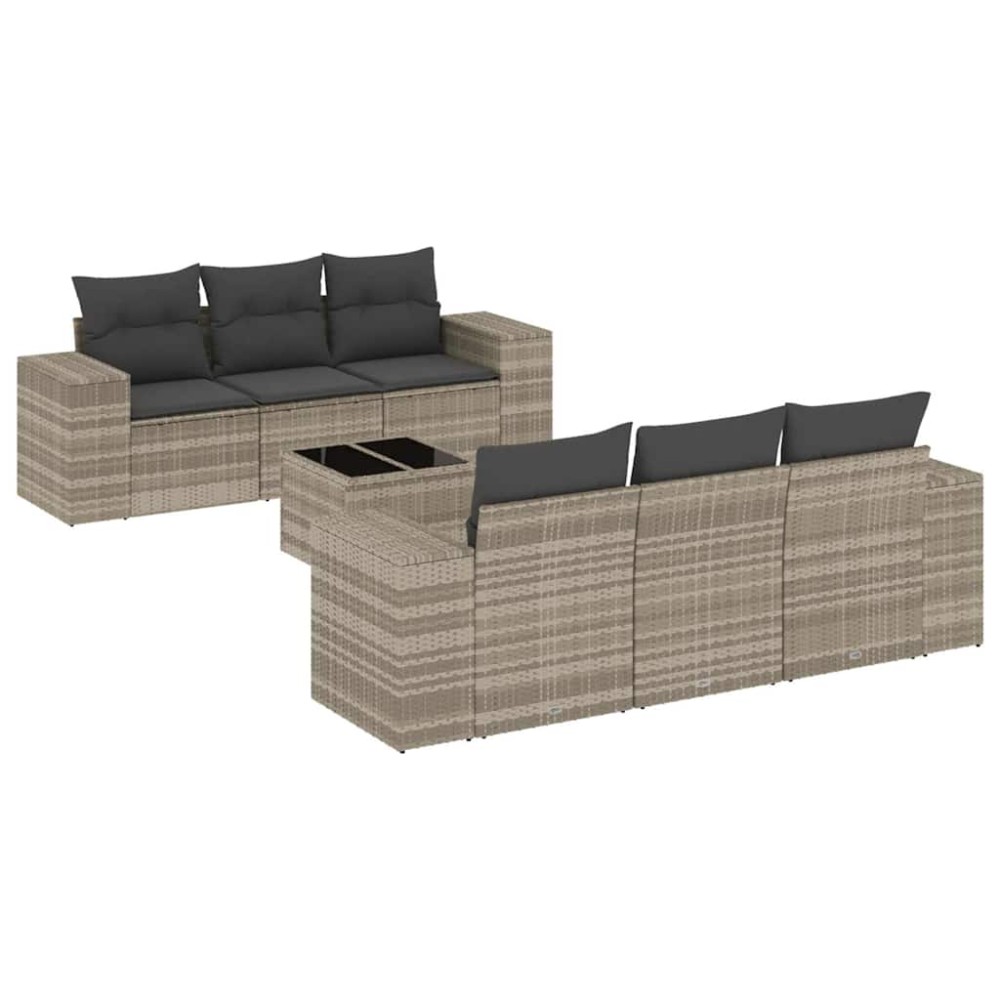 vidaXL Set canapele de grădină cu perne, 7piese gri deschis poliratan