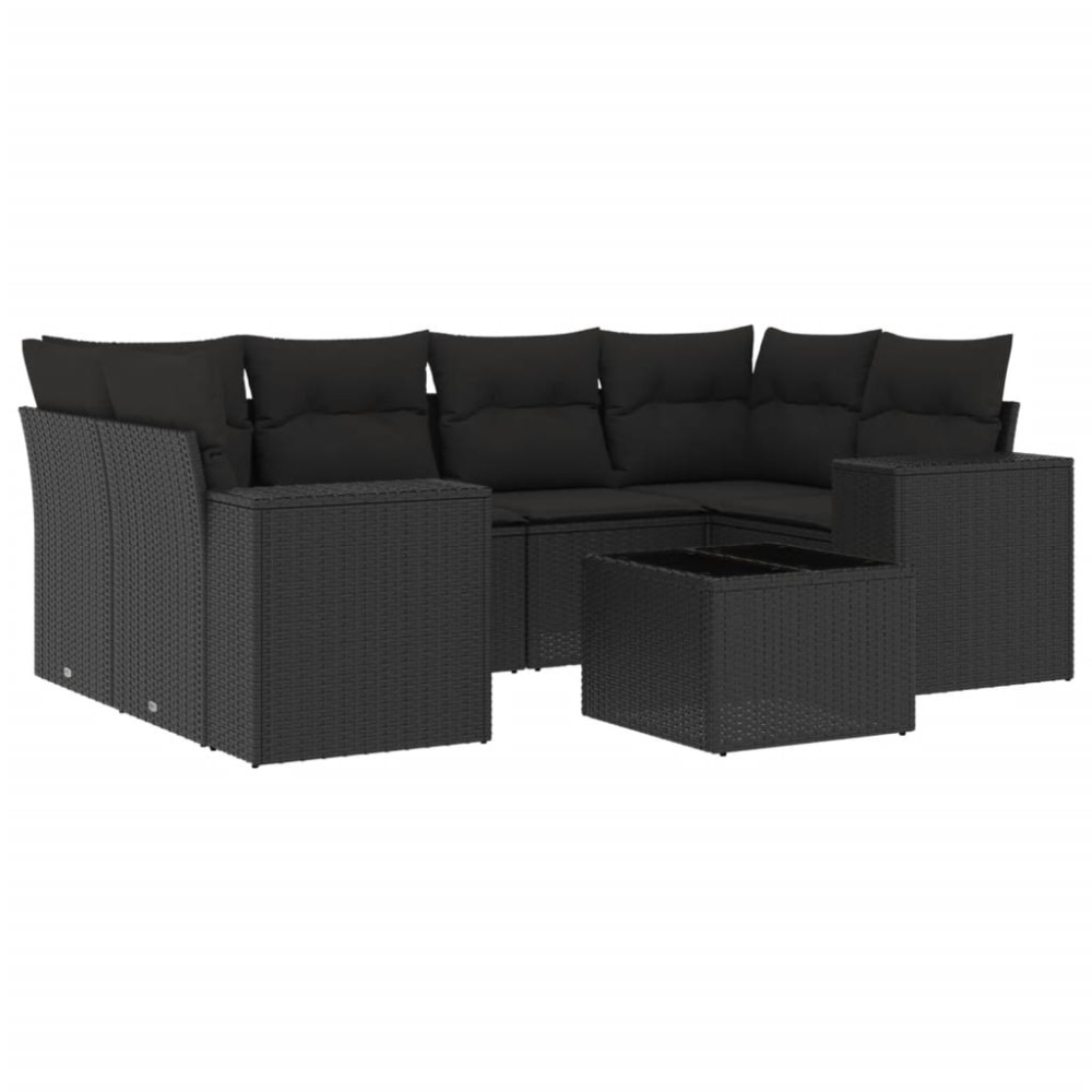 vidaXL Set canapele de grădină cu perne, 7 piese, negru, poliratan