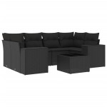 vidaXL Set canapele de grădină cu perne, 7 piese, negru, poliratan