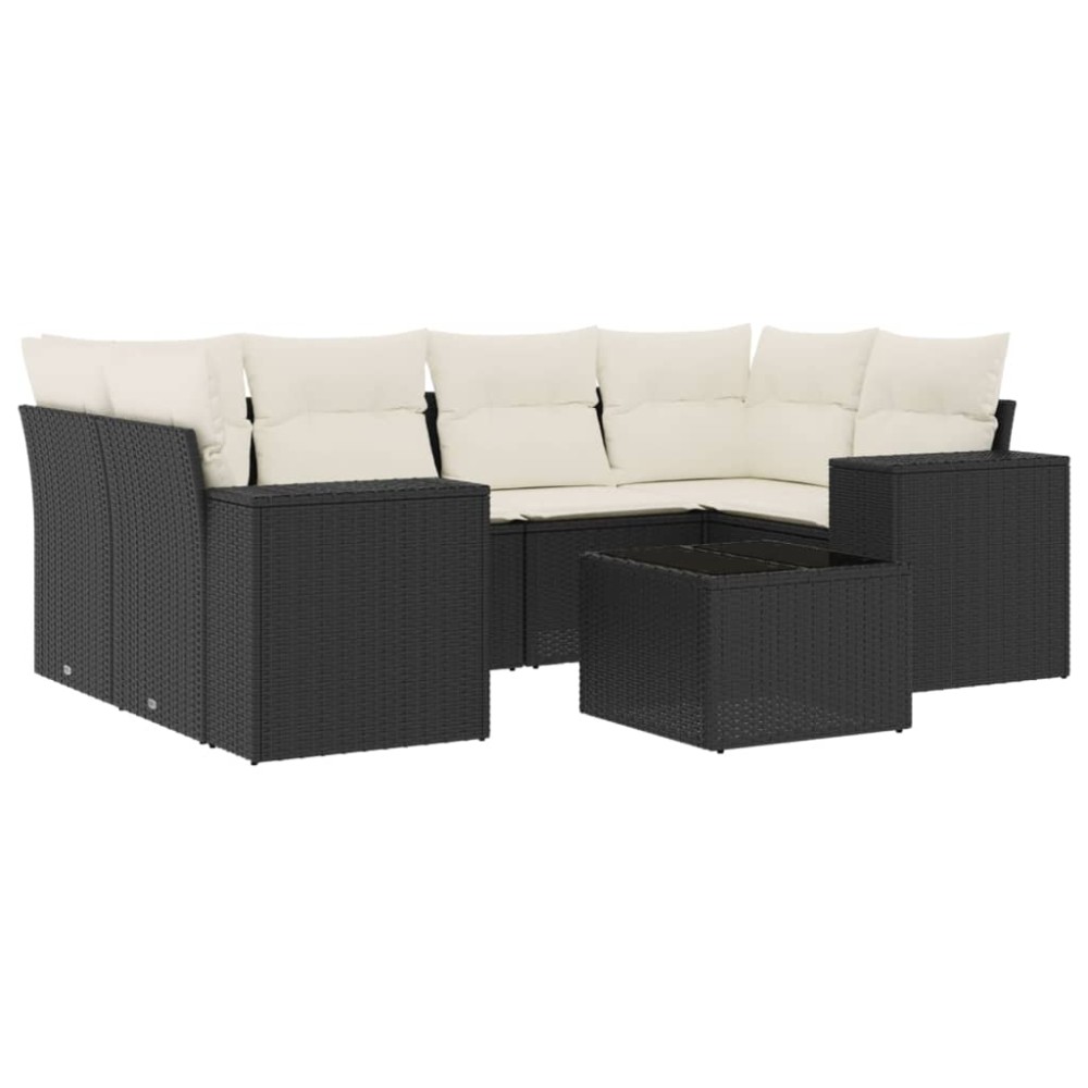 vidaXL Set canapele de grădină cu perne, 7 piese, negru, poliratan