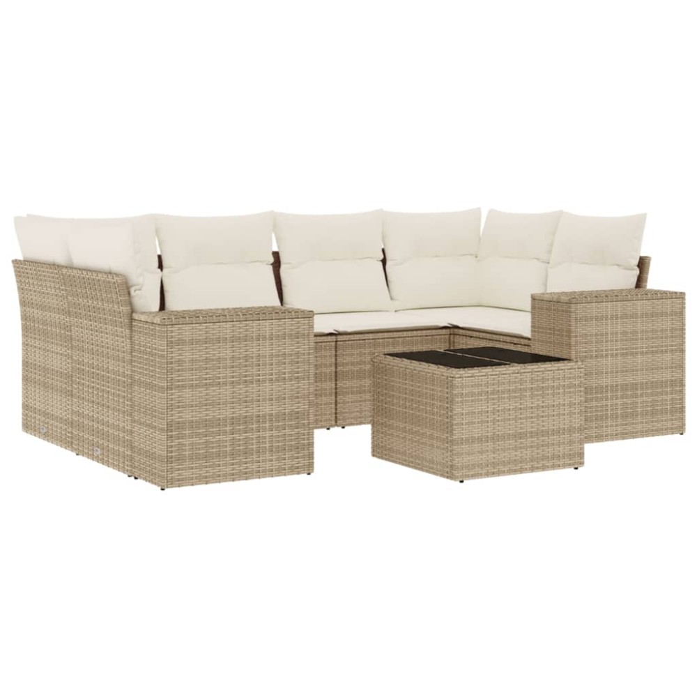 vidaXL Set canapele de grădină, 7 piese, cu perne, bej, poliratan