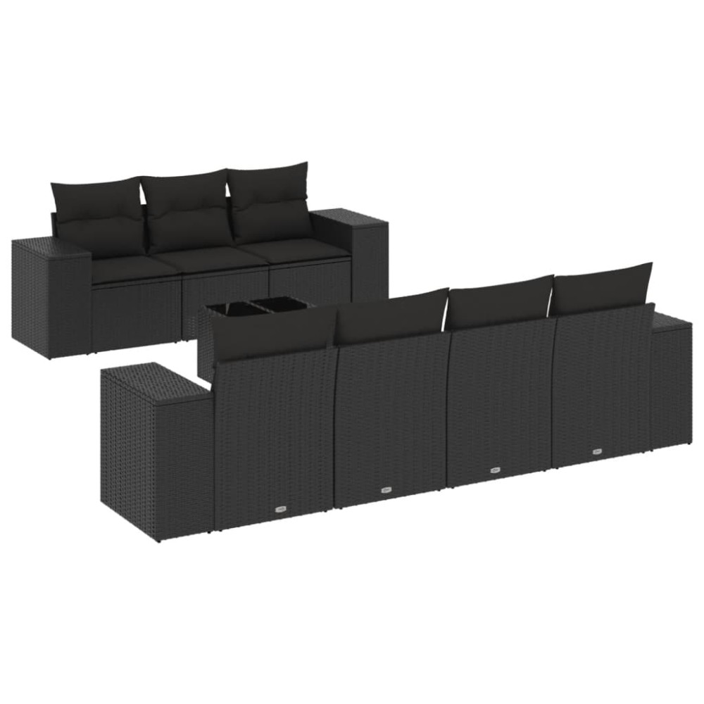 vidaXL Set mobilier de grădină cu perne, 8 piese, negru, poliratan