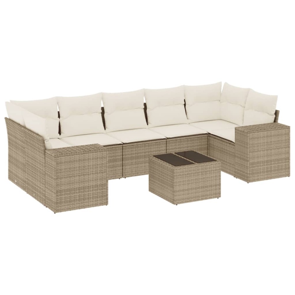 vidaXL Set canapele de grădină, 8 piese, cu perne, bej, poliratan
