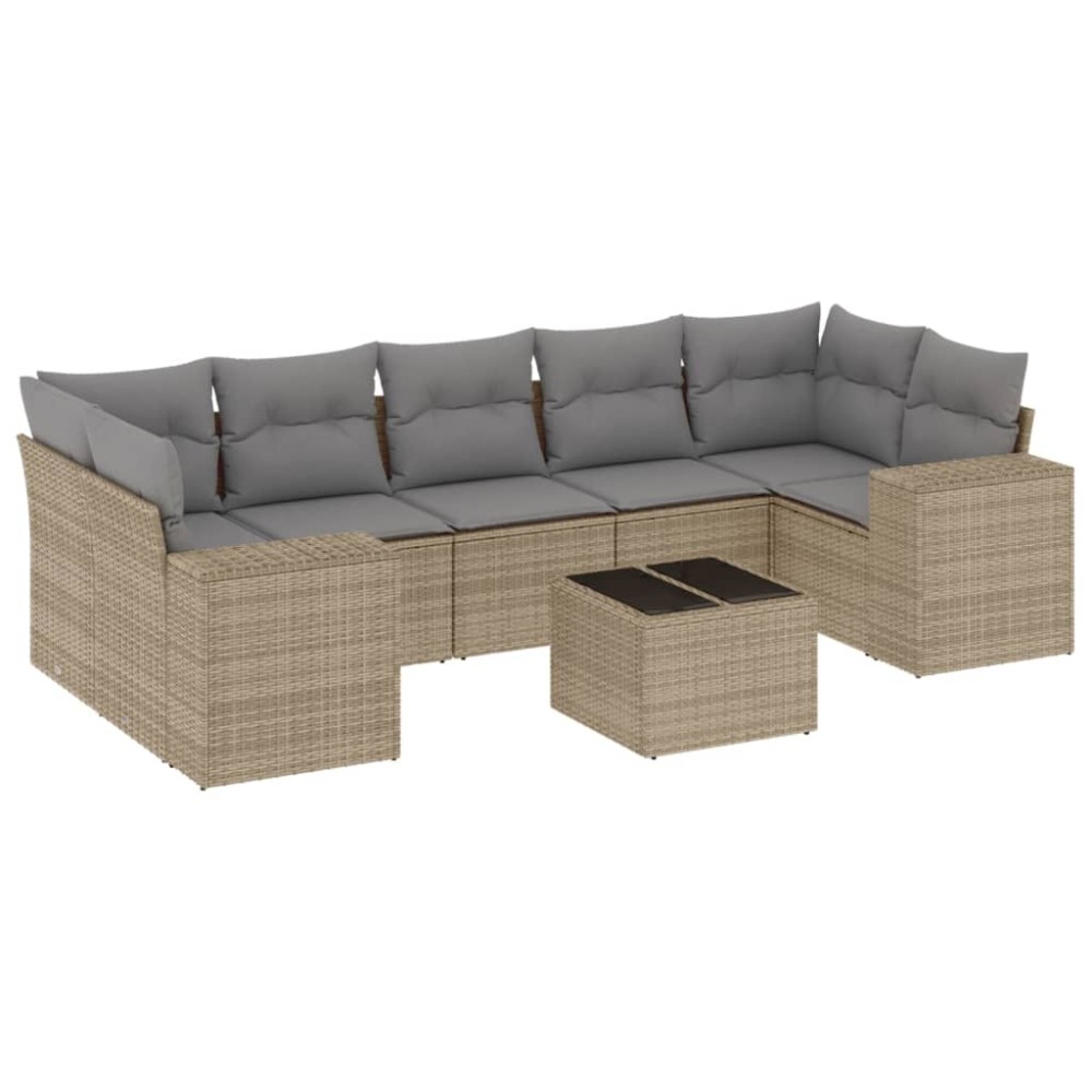 vidaXL Set canapele de grădină, 8 piese, cu perne, bej, poliratan