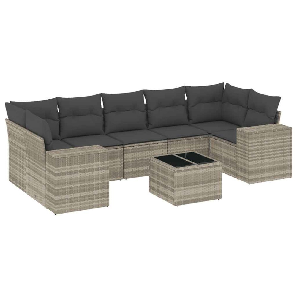 vidaXL Set mobilier de grădină cu perne, 8 piese gri deschis poliratan
