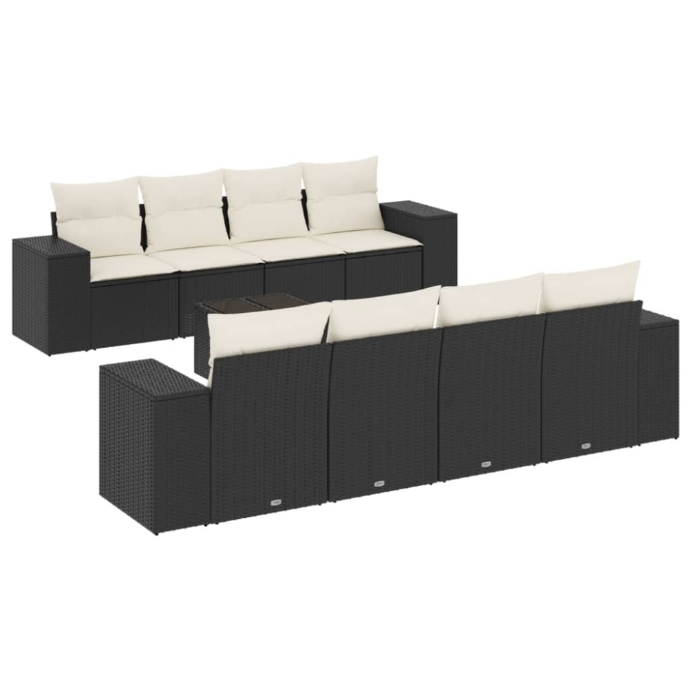 vidaXL Set mobilier de grădină cu perne, 9 piese, negru, poliratan