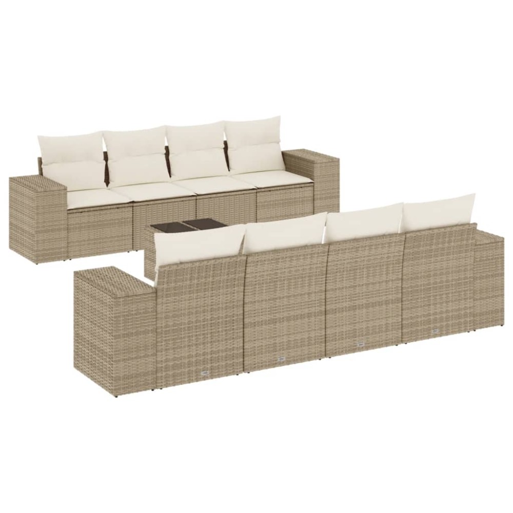 vidaXL Set canapele de grădină, 9 piese, cu perne, bej, poliratan