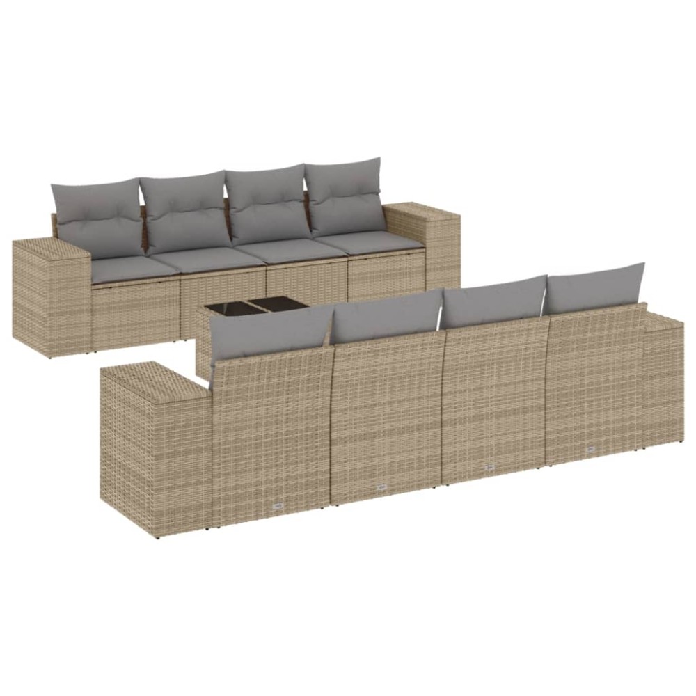 vidaXL Set canapele de grădină, 9 piese, cu perne, bej, poliratan