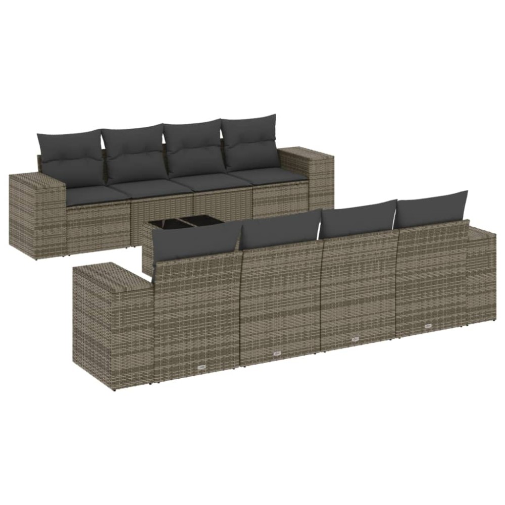 vidaXL Set canapele de grădină, 9 piese, cu perne, gri, poliratan
