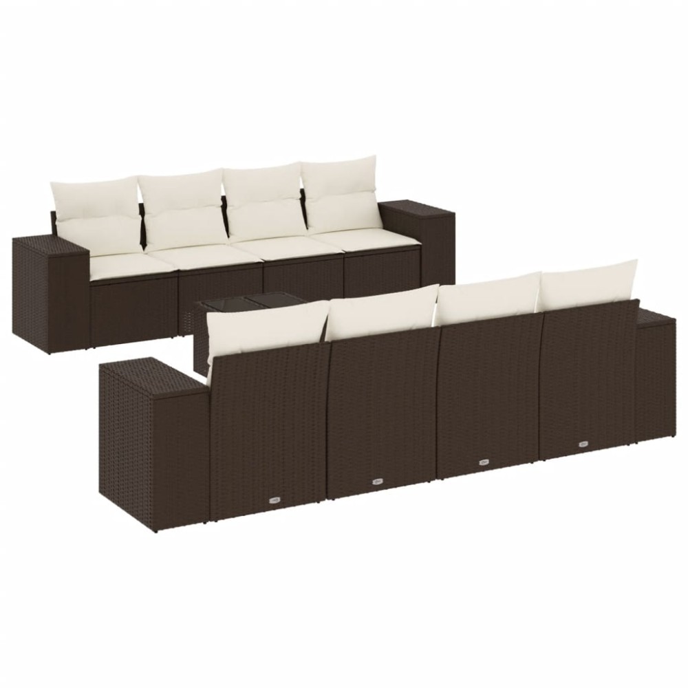 vidaXL Set canapele de grădină cu perne, 9 piese, maro, poliratan