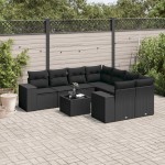 vidaXL Set mobilier de grădină cu perne, 9 piese, negru, poliratan vidaXL Set mobilier de grădină cu perne, 9 piese, negru, poliratan