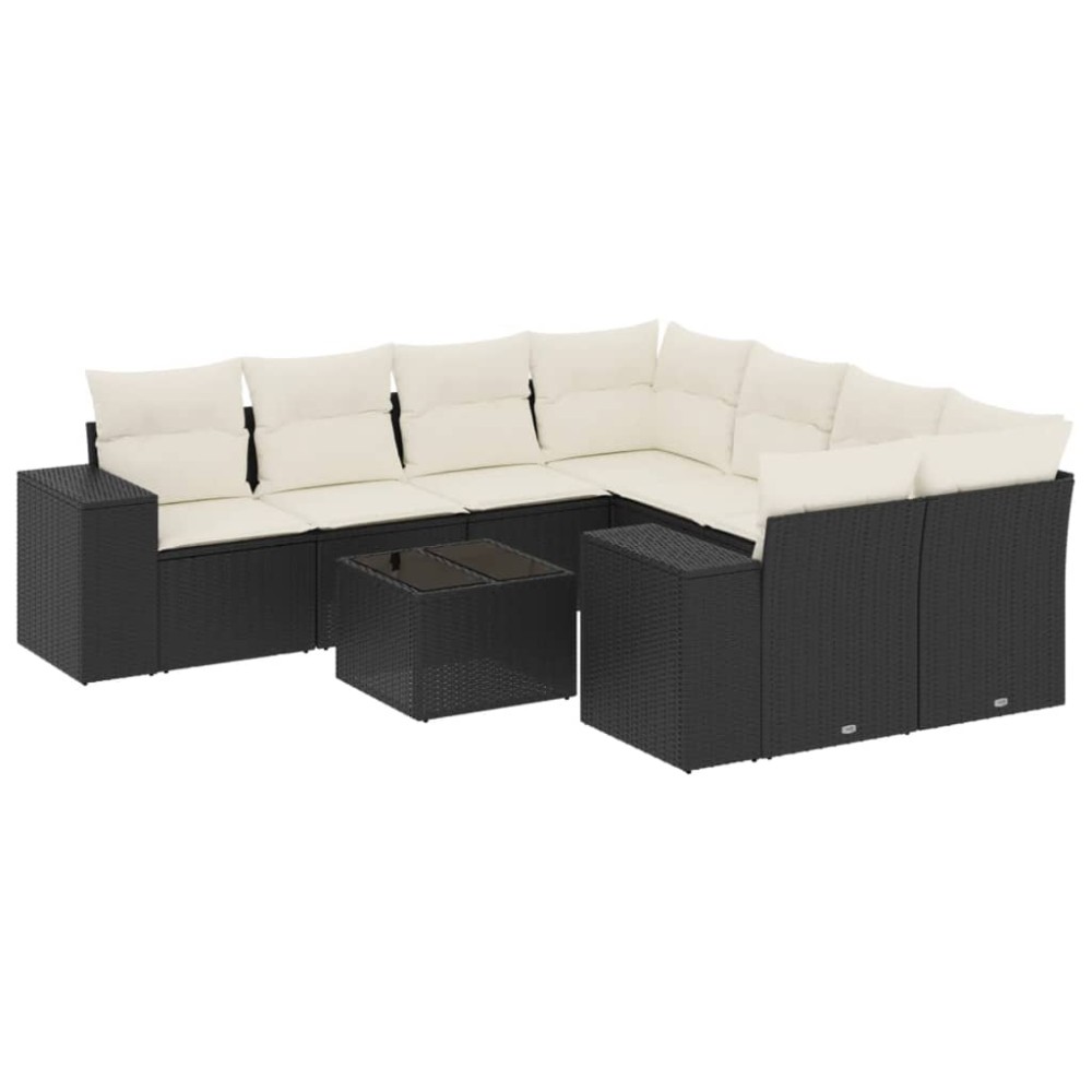 vidaXL Set mobilier de grădină cu perne, 9 piese, negru, poliratan
