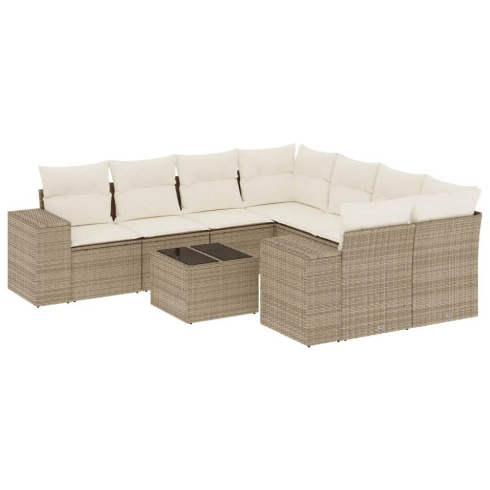vidaXL Set canapele de grădină, 9 piese, cu perne, bej, poliratan