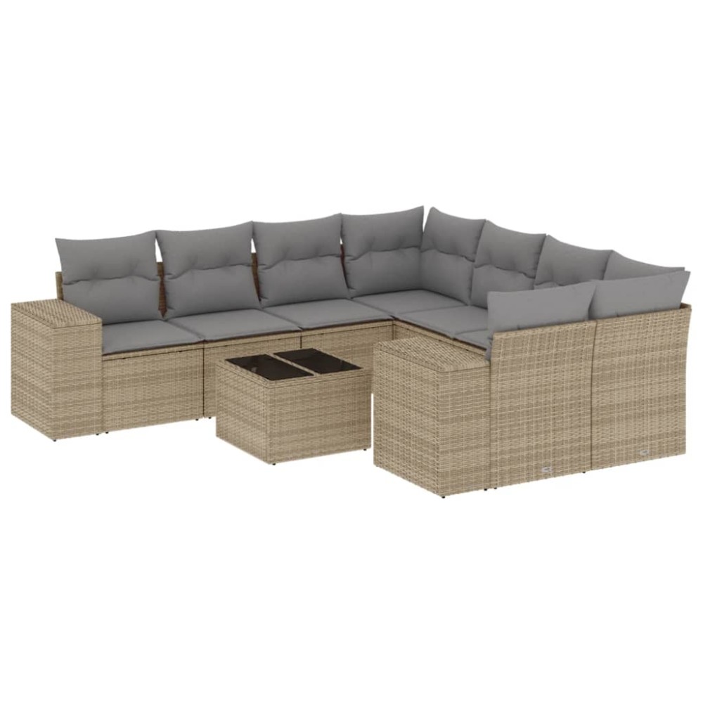 vidaXL Set canapele de grădină, 9 piese, cu perne, bej, poliratan