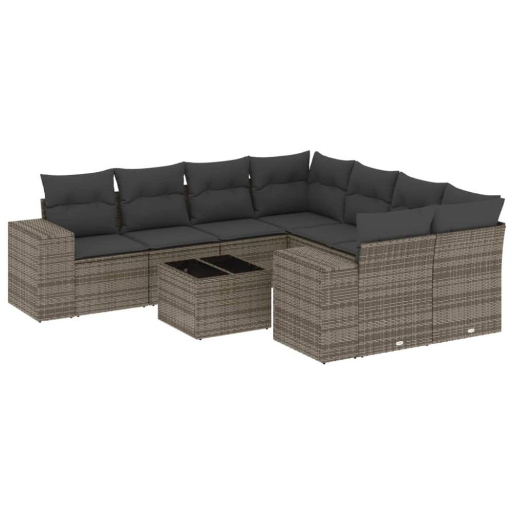vidaXL Set canapele de grădină, 9 piese, cu perne, gri, poliratan