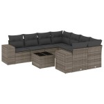 vidaXL Set canapele de grădină, 9 piese, cu perne, gri, poliratan vidaXL Set canapele de grădină, 9 piese, cu perne, gri, poliratan