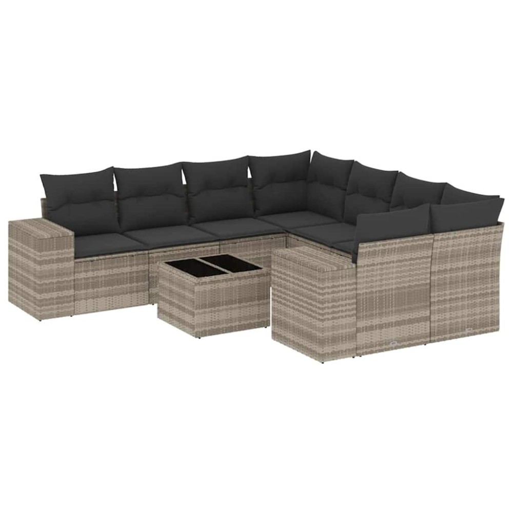 vidaXL Set canapele de grădină cu perne, 9 piese gri deschis poliratan
