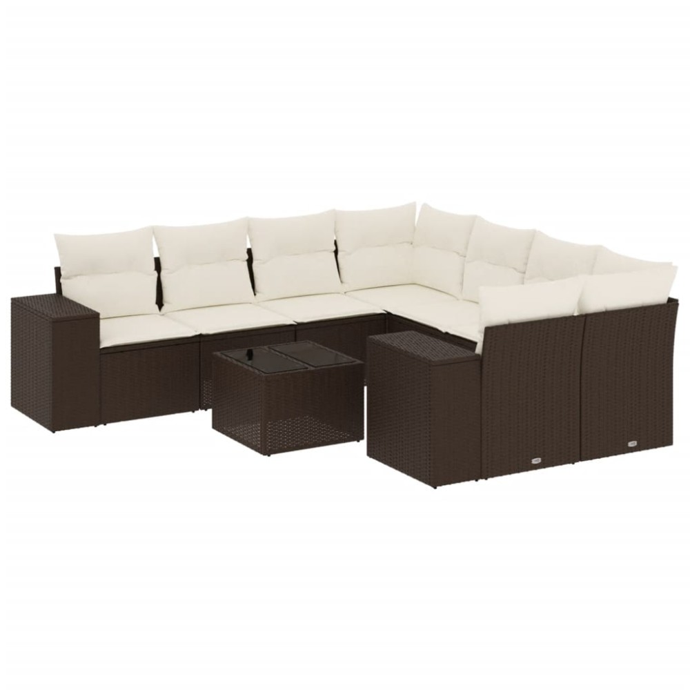vidaXL Set canapele de grădină cu perne, 9 piese, maro, poliratan