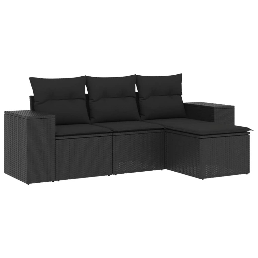vidaXL Set mobilier de grădină cu perne, 4 piese, negru, poliratan
