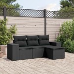 vidaXL Set mobilier de grădină cu perne, 4 piese, negru, poliratan vidaXL Set mobilier de grădină cu perne, 4 piese, negru, poliratan