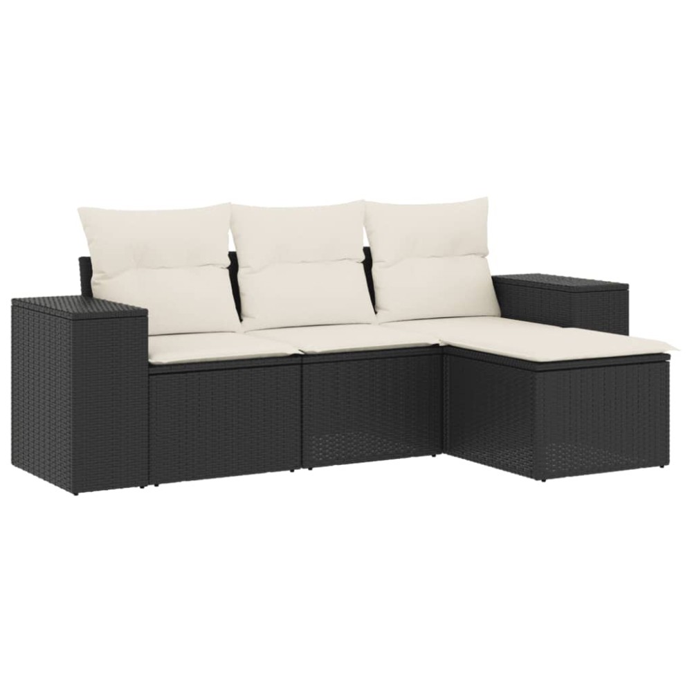 vidaXL Set mobilier de grădină cu perne, 4 piese, negru, poliratan