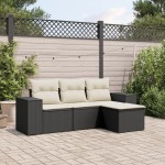vidaXL Set mobilier de grădină cu perne, 4 piese, negru, poliratan vidaXL Set mobilier de grădină cu perne, 4 piese, negru, poliratan