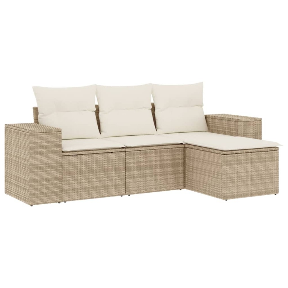 vidaXL Set canapele de grădină, 4 piese, cu perne, bej, poliratan