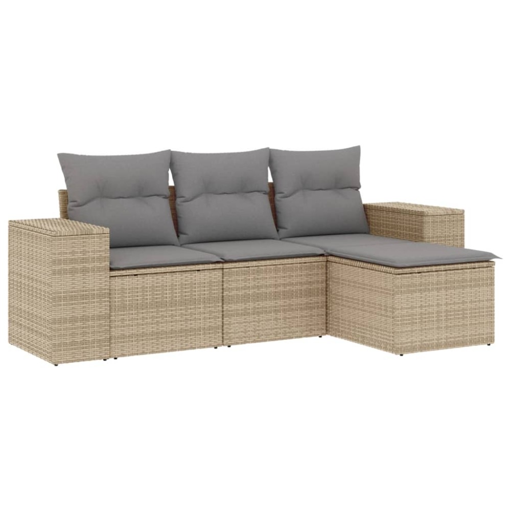 vidaXL Set canapele de grădină, 4 piese, cu perne, bej, poliratan