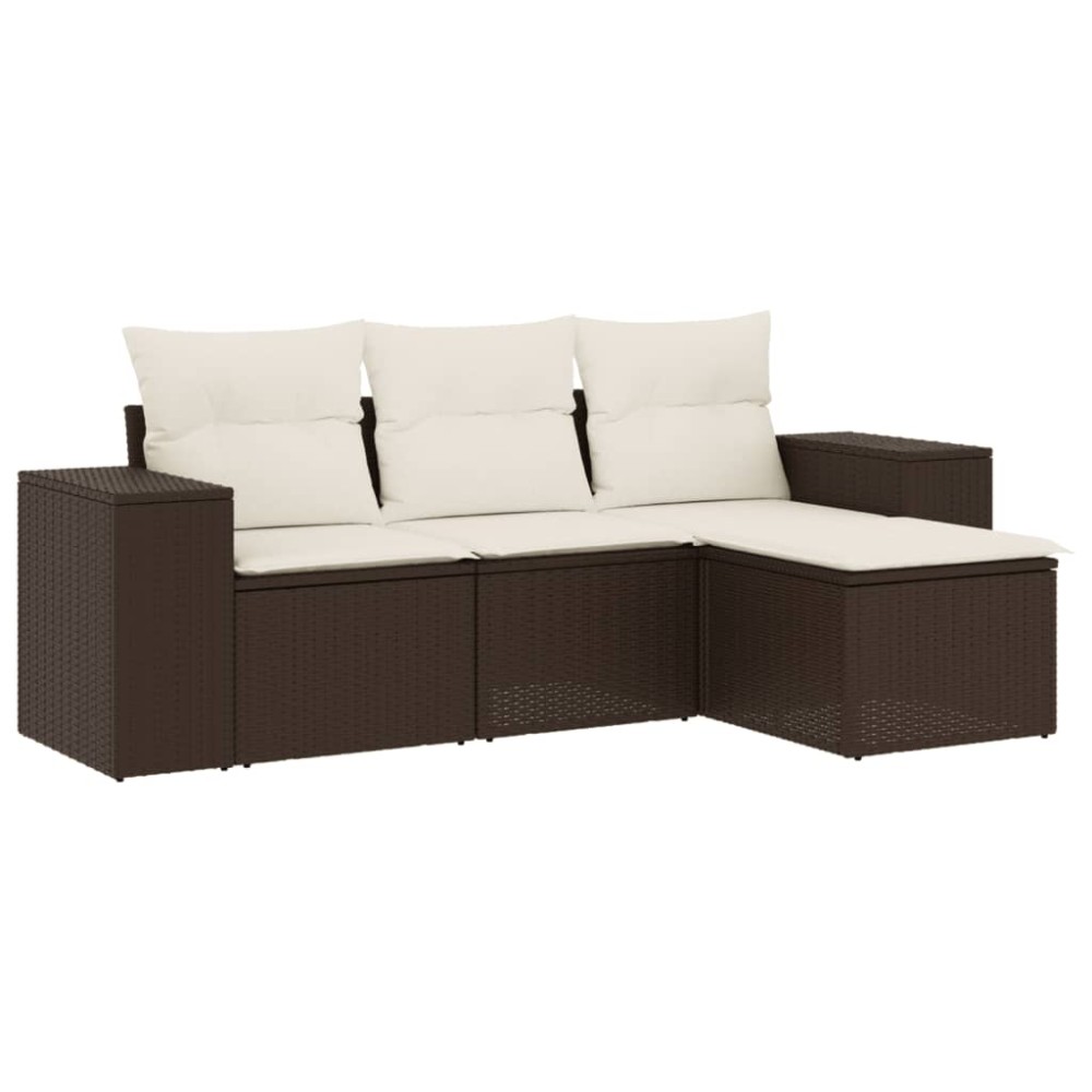 vidaXL Set canapele de grădină, 4 piese, cu perne, maro poliratan maro
